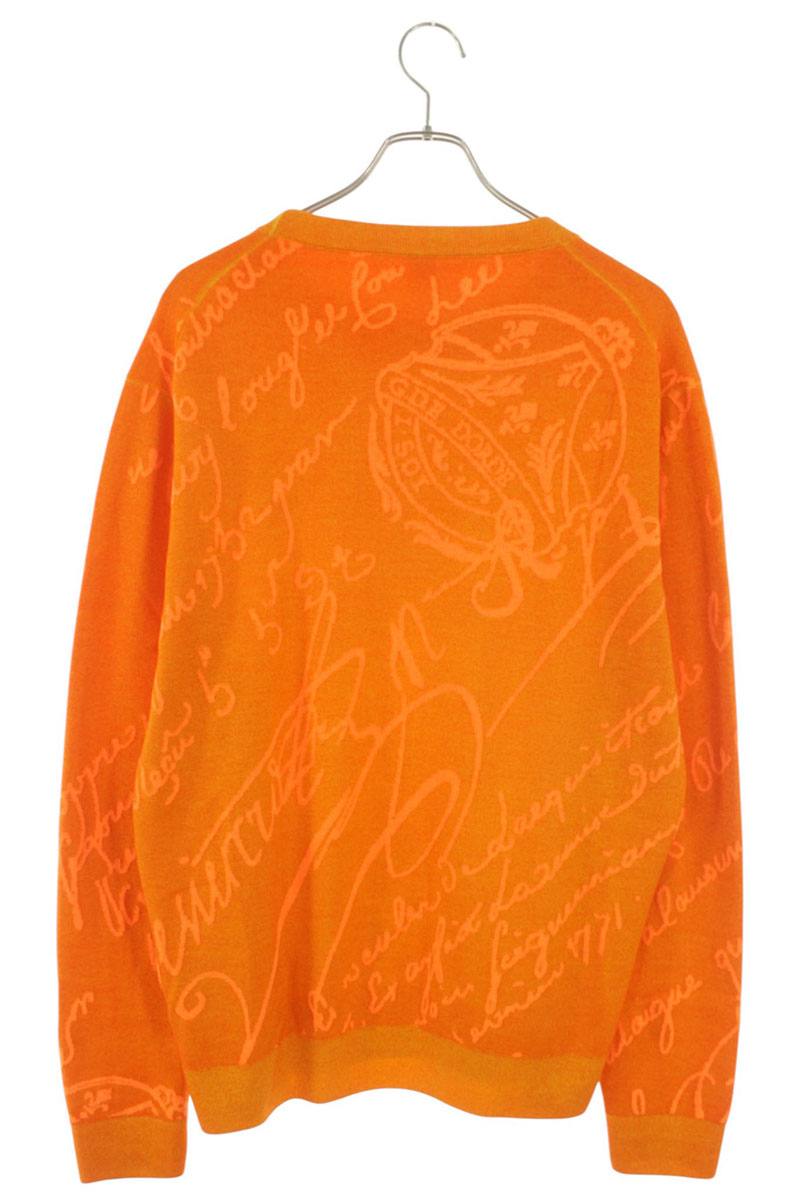 Berluti ACR All-Over Print Cashmere Knit Sweater Orange Size XL