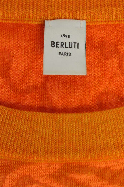 Berluti ACR All-Over Print Cashmere Knit Sweater Orange Size XL