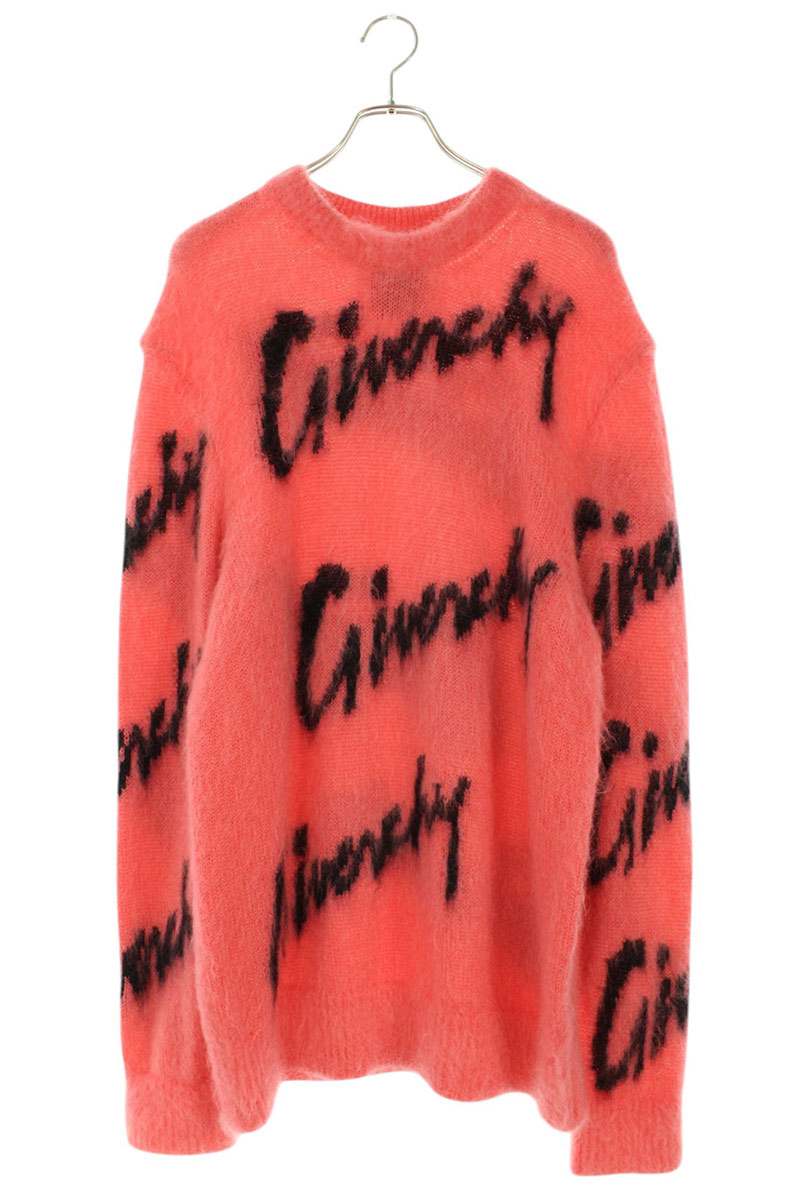 GIVENCHY All-Over Logo Mohair Blend Knit Pink Size XL