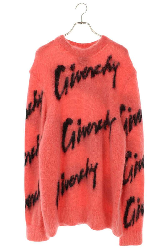 GIVENCHY All-Over Logo Mohair Blend Knit Pink Size XL