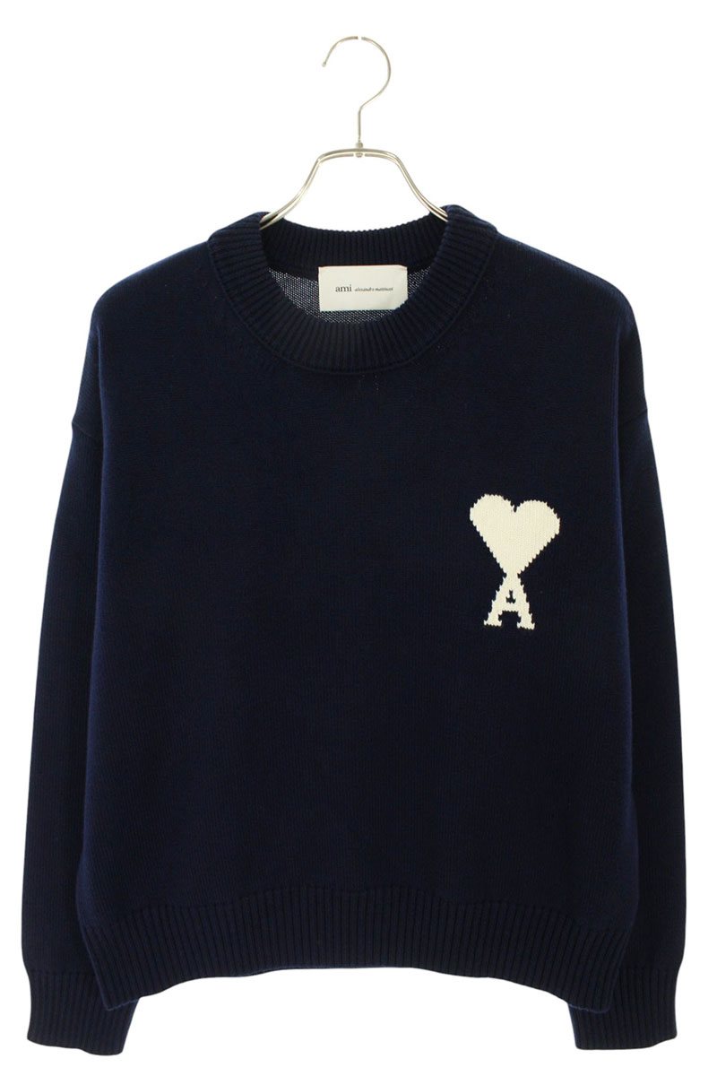 AMI 26SS Embroidered Crewneck Knit Sweater Blue x White Size XL