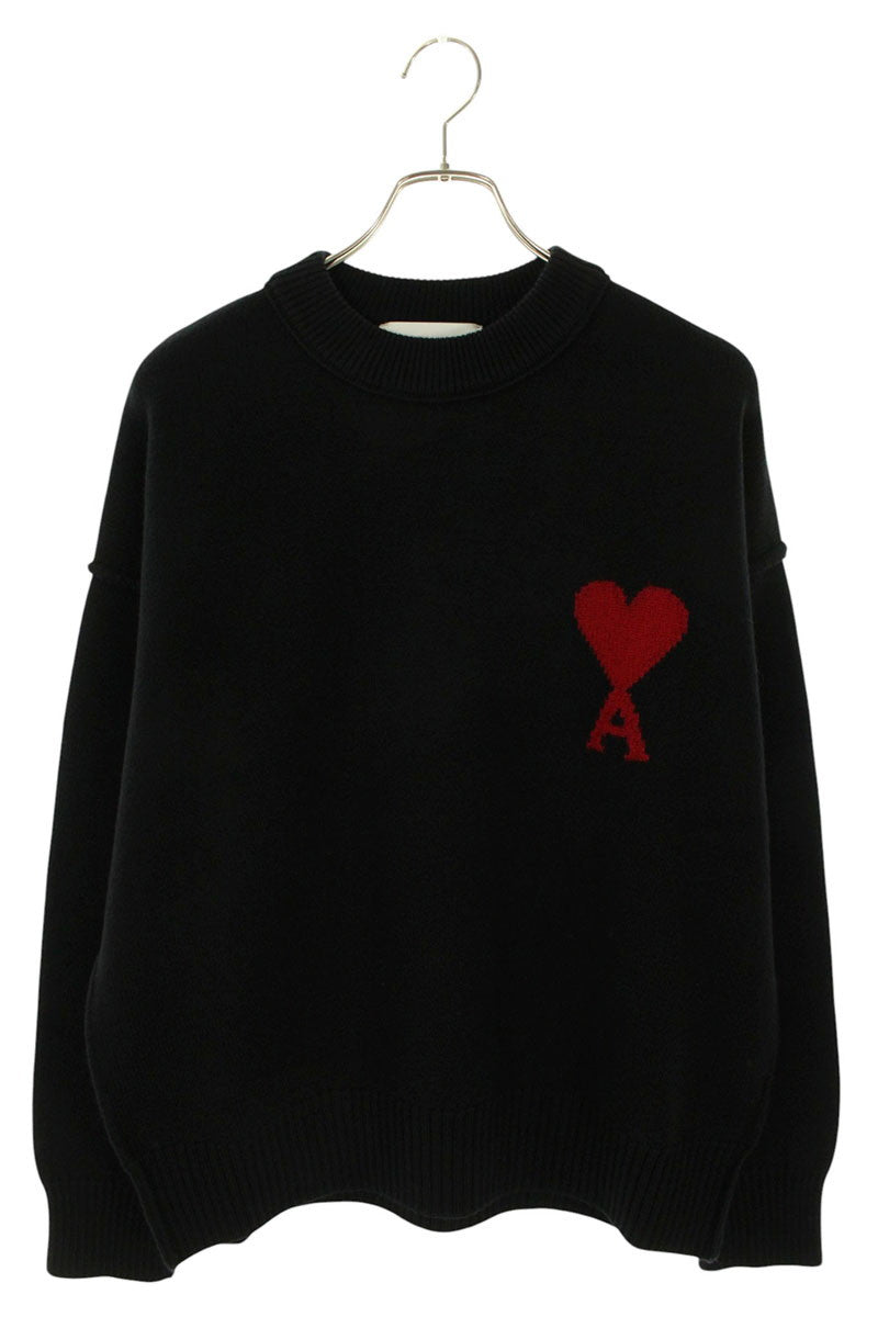 AMI Embroidered Crewneck Knit Sweater Black x Red Size M