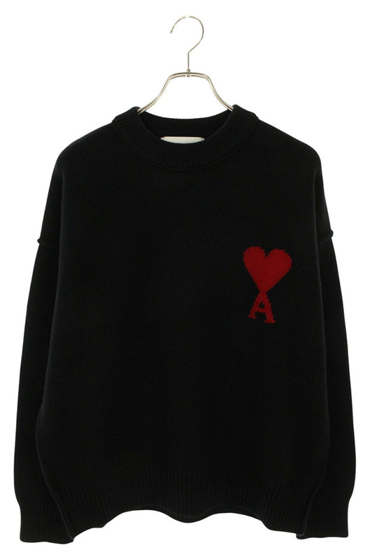 AMI Embroidered Crewneck Knit Sweater Black x Red Size M