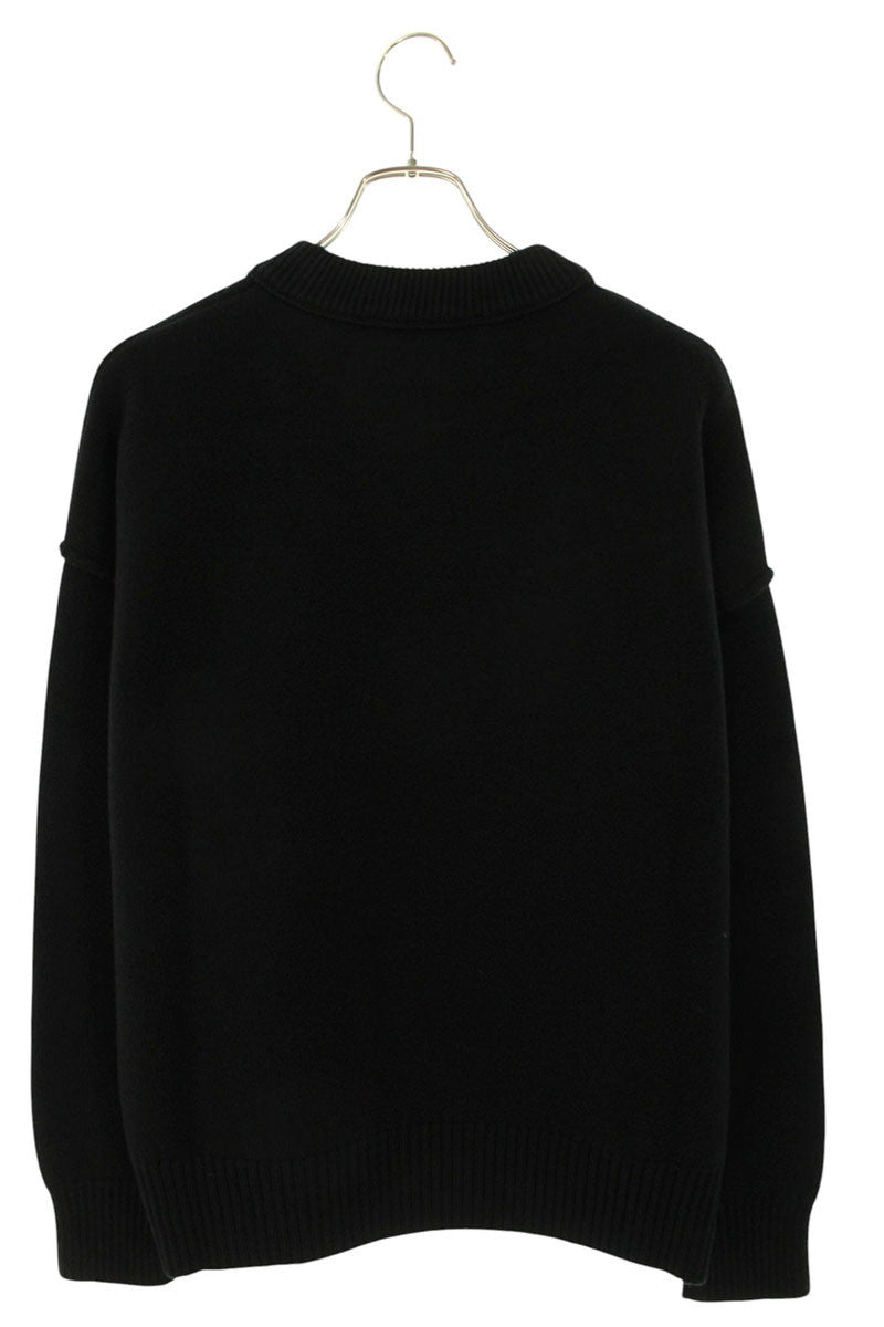 AMI Embroidered Crewneck Knit Sweater Black x Red Size M