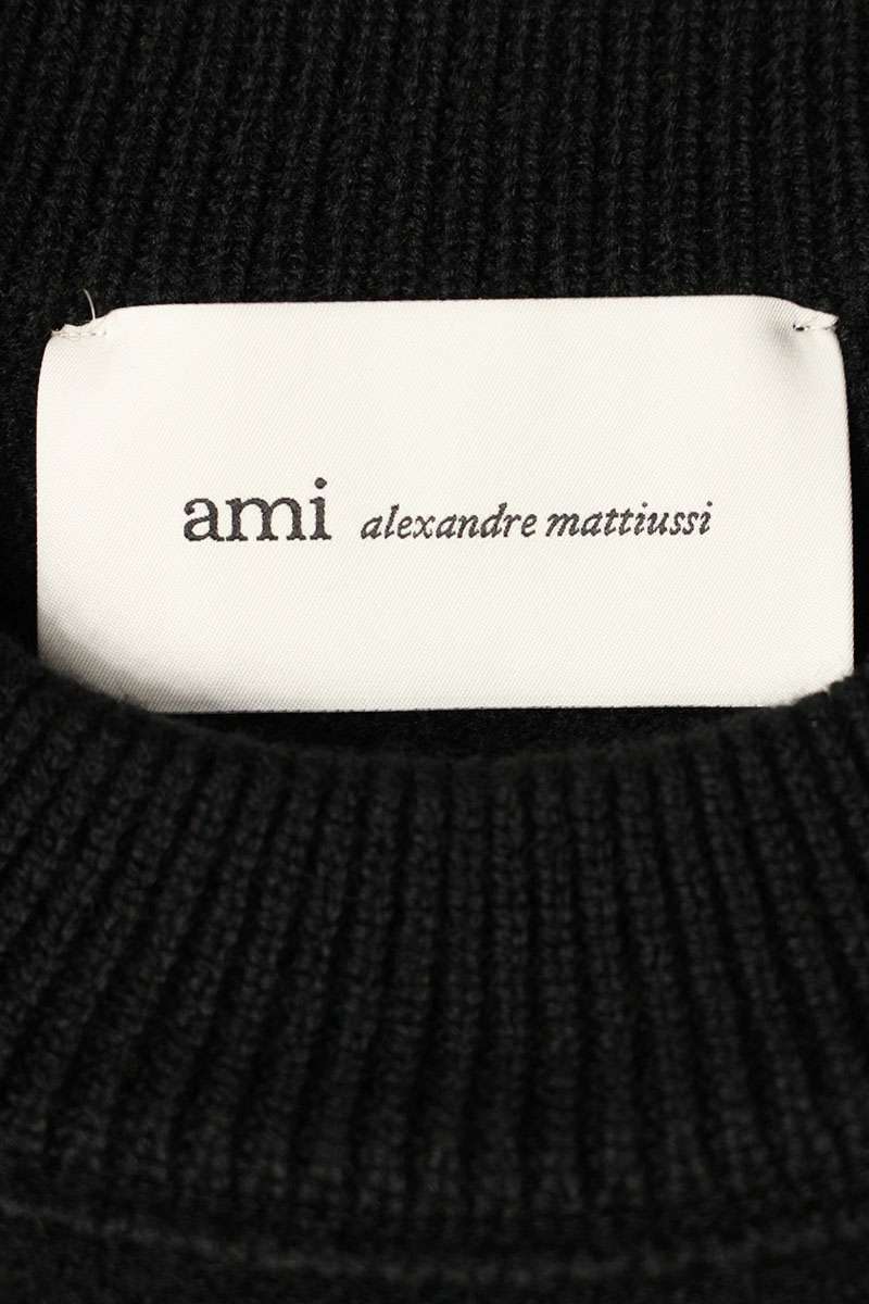 AMI Embroidered Crewneck Knit Sweater Black x Red Size M