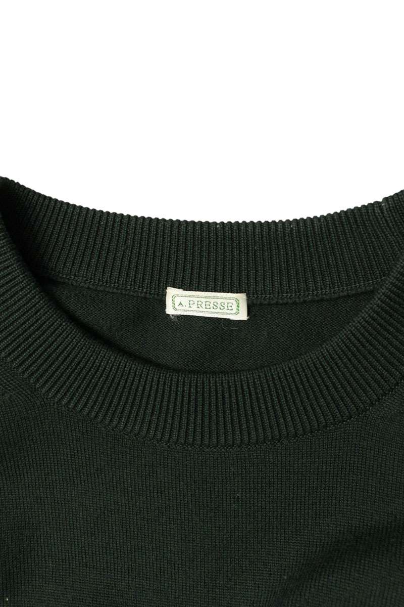 A.PRESSE Fine Gauge Crewneck Knit Green Wool Size M