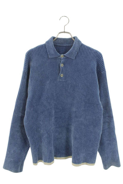 JACQUEMUS LE DUCI RIBBED POLO SWEATER Blue Size M