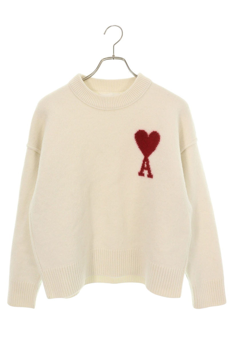 AMI Logo Crewneck Knit Sweater White Size XL