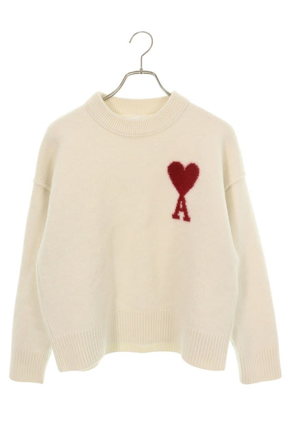 AMI Logo Crewneck Knit Sweater White Size XL