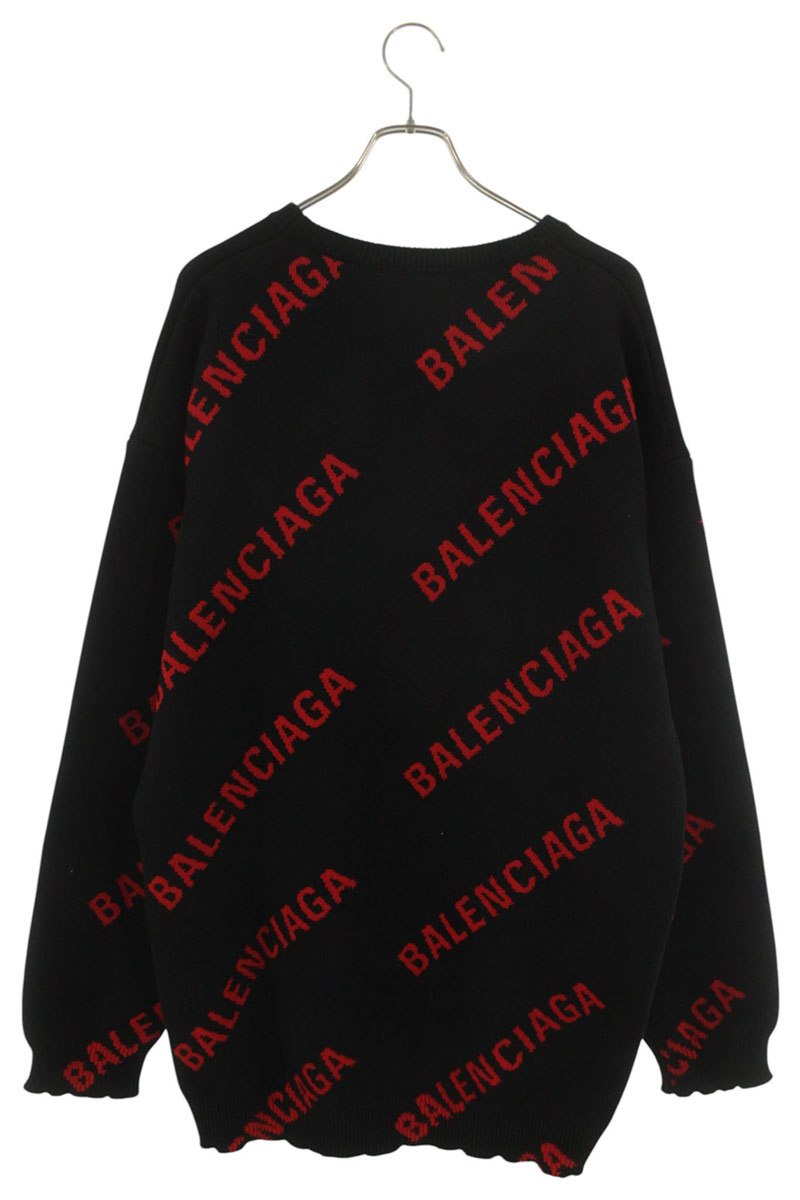 Balenciaga Logo All-Over Print Knit Sweater Black x Red Size L