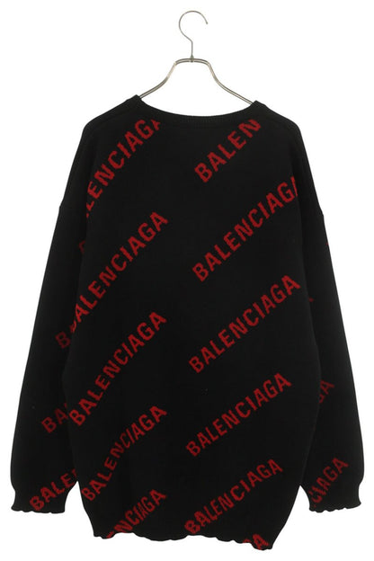 Balenciaga Logo All-Over Print Knit Sweater Black x Red Size L