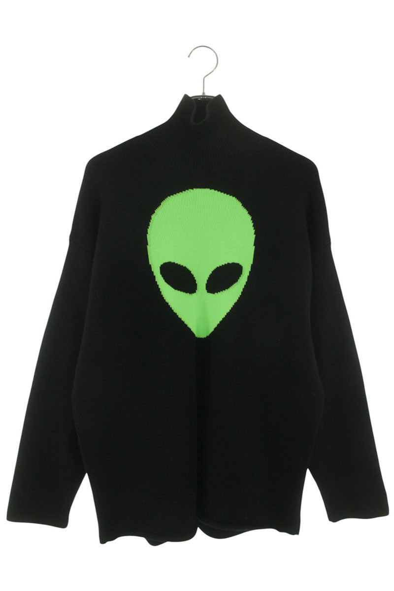 Balenciaga Embroidered High Neck Knit Sweater Black x Green Size XS