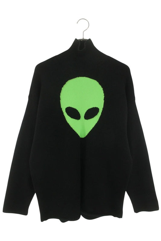Balenciaga Embroidered High Neck Knit Sweater Black x Green Size XS