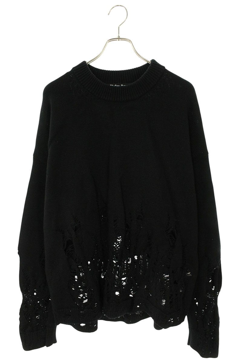 Palm Angels Logo Distressed Knit Sweater Black Size XL