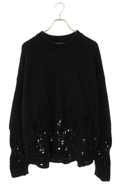 Palm Angels Logo Distressed Knit Sweater Black Size XL