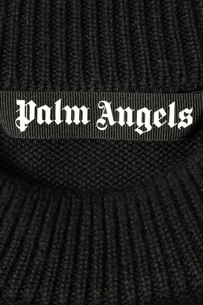 Palm Angels Logo Distressed Knit Sweater Black Size XL