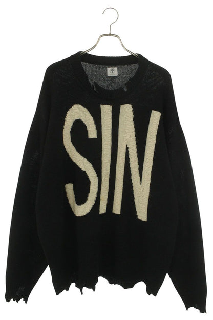 Saint Michael Distressed Logo Knit Sweater Black Size XL