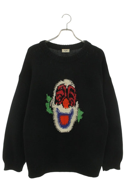 CELINE Pierrot Crewneck Knit Black Wool Blend Size S