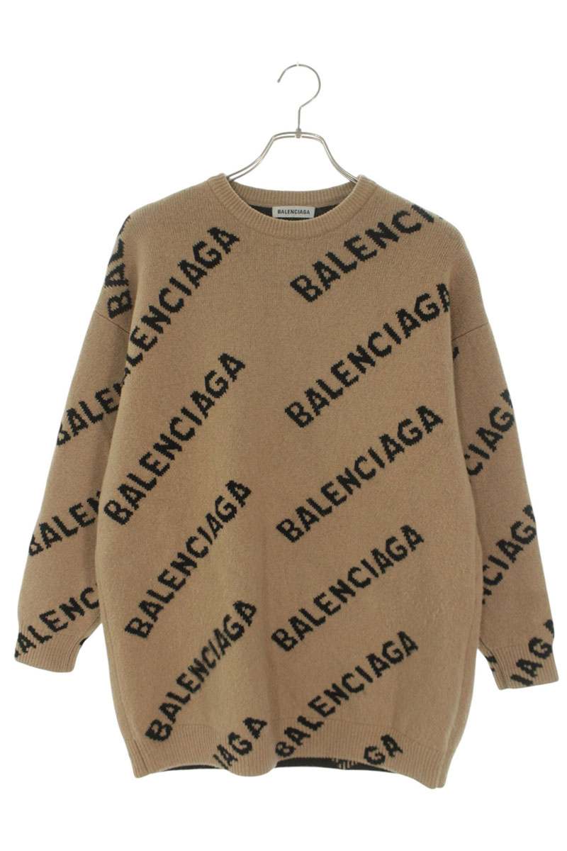 BALENCIAGA All-Over Logo Jacquard Knit Brown Size XS
