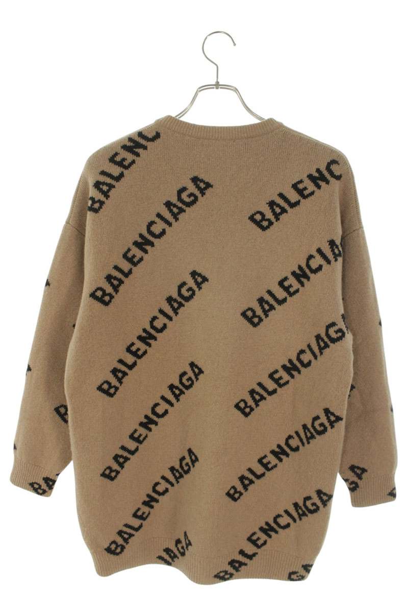 BALENCIAGA All-Over Logo Jacquard Knit Brown Size XS