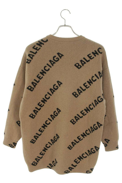 BALENCIAGA All-Over Logo Jacquard Knit Brown Size XS
