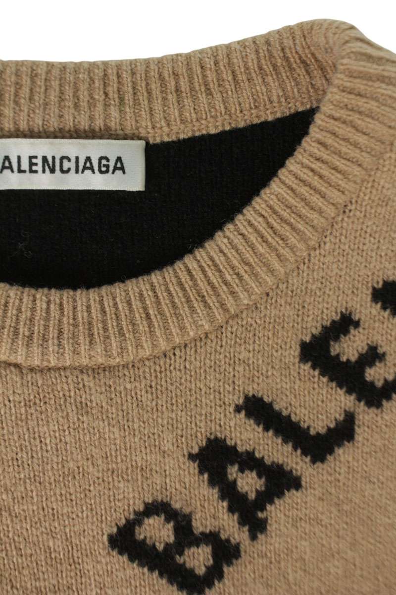 BALENCIAGA All-Over Logo Jacquard Knit Brown Size XS
