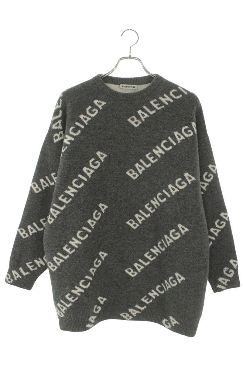 BALENCIAGA All-Over Logo Jacquard Knit Gray Size XS