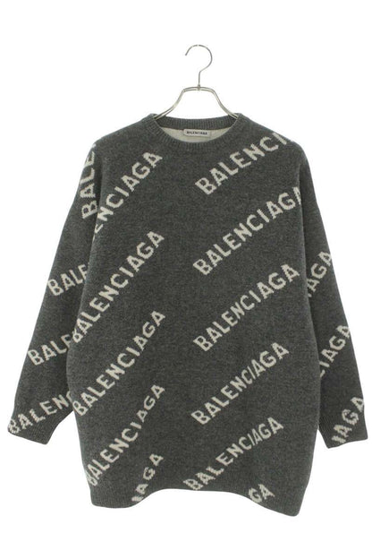 BALENCIAGA All-Over Logo Jacquard Knit Gray Size XS