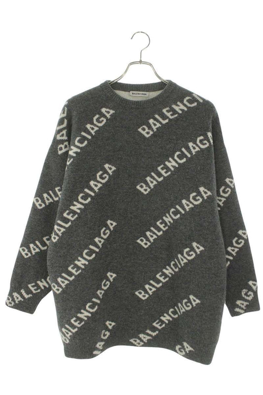 BALENCIAGA All-Over Logo Jacquard Knit Gray Size XS