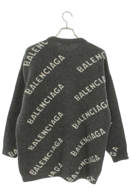 BALENCIAGA All-Over Logo Jacquard Knit Gray Size XS