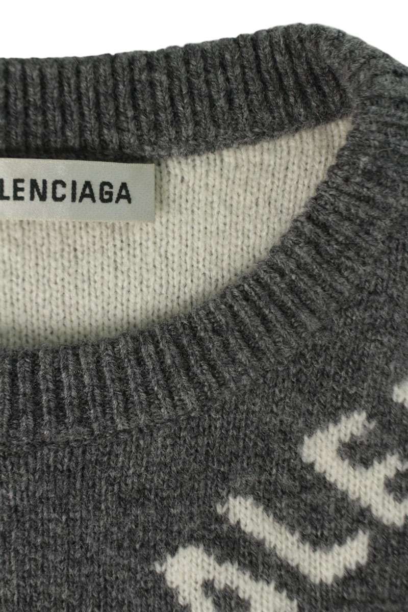 BALENCIAGA All-Over Logo Jacquard Knit Gray Size XS