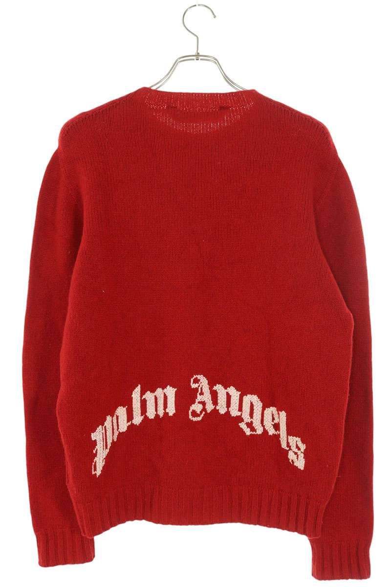 Palm Angels 20AW Logo Wool Knit Sweater Red Size L