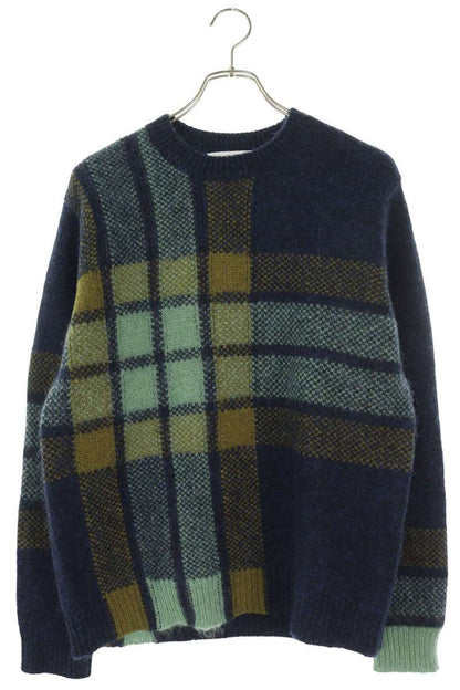 Maison Kitsune All-Over Plaid Knit Sweater Blue Size XS