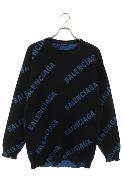 Balenciaga Logo Oversized Knit Sweater Black x Blue Size XS