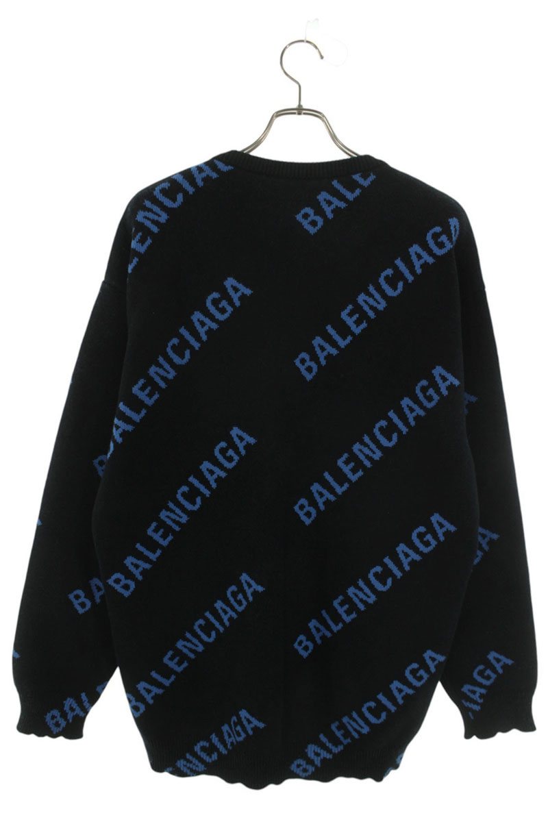 Balenciaga Logo Oversized Knit Sweater Black x Blue Size XS