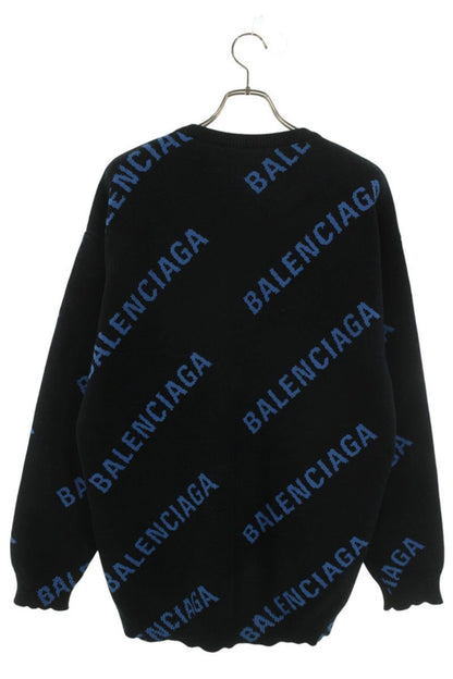Balenciaga Logo Oversized Knit Sweater Black x Blue Size XS