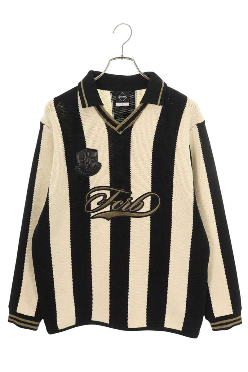 F.C.R.B Logo Striped Knit Sweater Black x White Size L