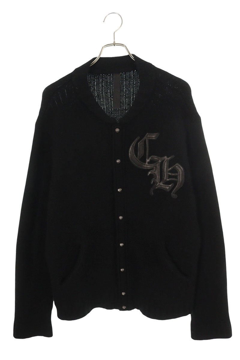 Chrome Hearts CH Leather Patch Cross Ball Button Knit Size L