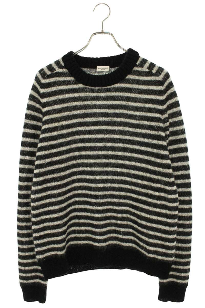Saint Laurent Paris Boarder Knit Sweater Black x White Size XL