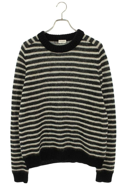 Saint Laurent Paris Boarder Knit Sweater Black x White Size XL