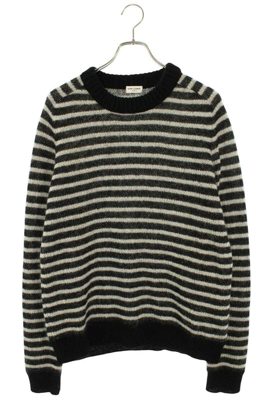 Saint Laurent Paris Boarder Knit Sweater Black x White Size XL