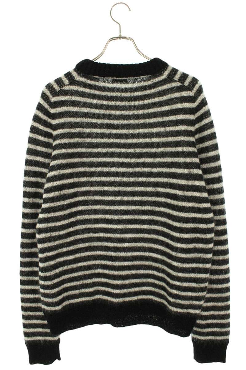 Saint Laurent Paris Boarder Knit Sweater Black x White Size XL