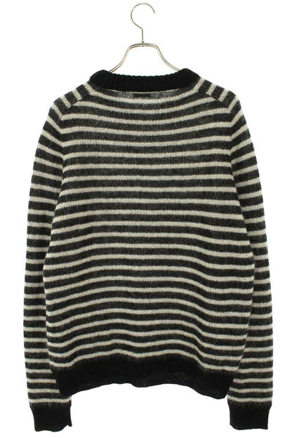 Saint Laurent Paris Boarder Knit Sweater Black x White Size XL
