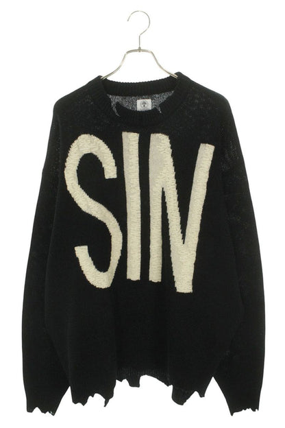 Saint Michael Distressed Logo Knit Sweater Black Size XL