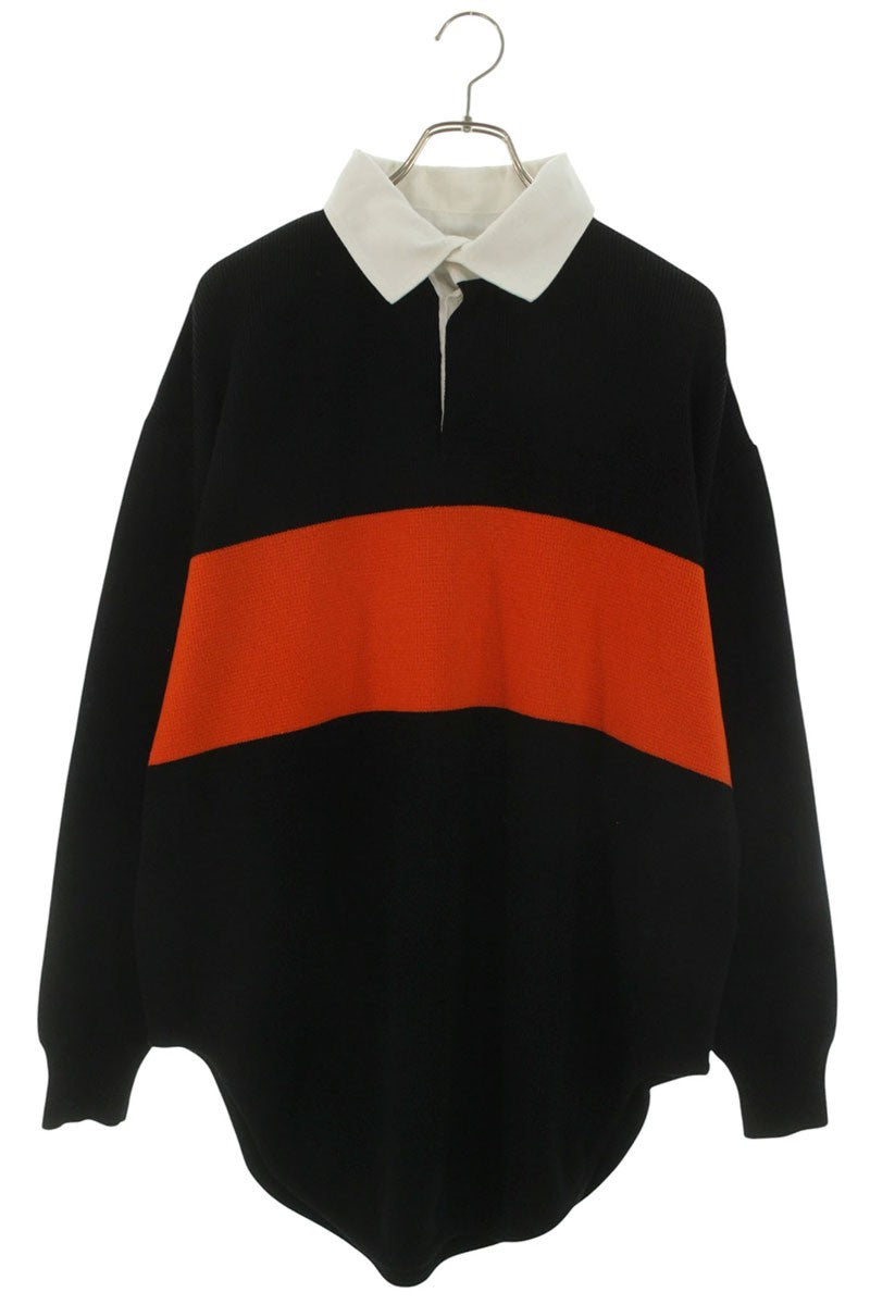 CELINE Oversized Polo Sweater Black Orange Wool Size S