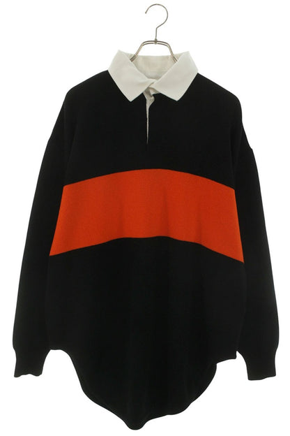 CELINE Oversized Polo Sweater Black Orange Wool Size S