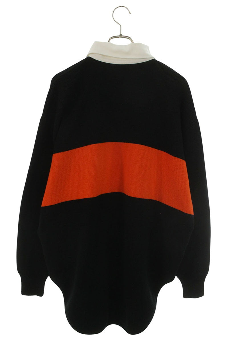 CELINE Oversized Polo Sweater Black Orange Wool Size S