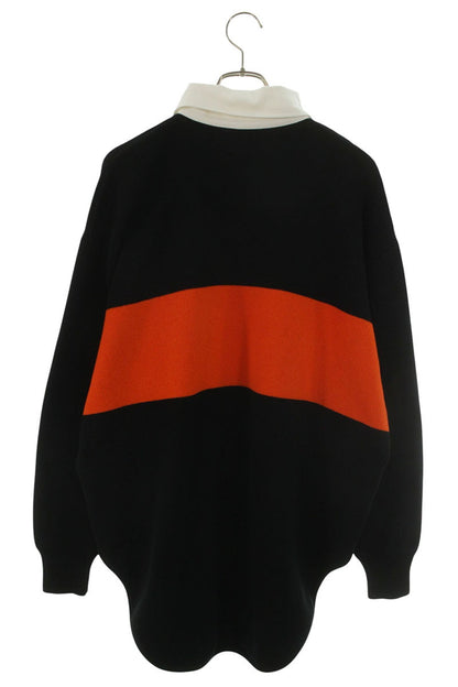 CELINE Oversized Polo Sweater Black Orange Wool Size S