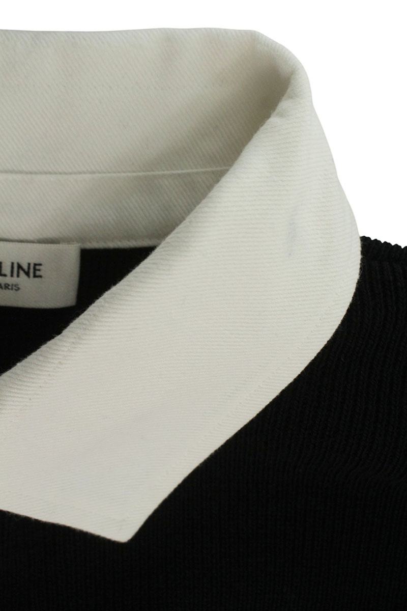 CELINE Oversized Polo Sweater Black Orange Wool Size S