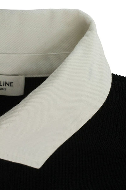 CELINE Oversized Polo Sweater Black Orange Wool Size S